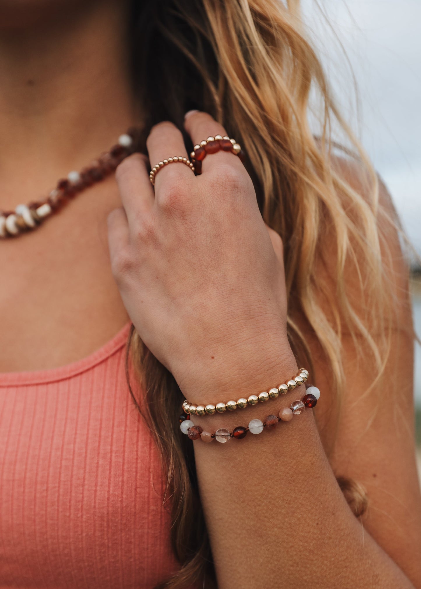 Baltic Sea Amber || Sunstone + Moonstone || Natural Gemstone Necklace