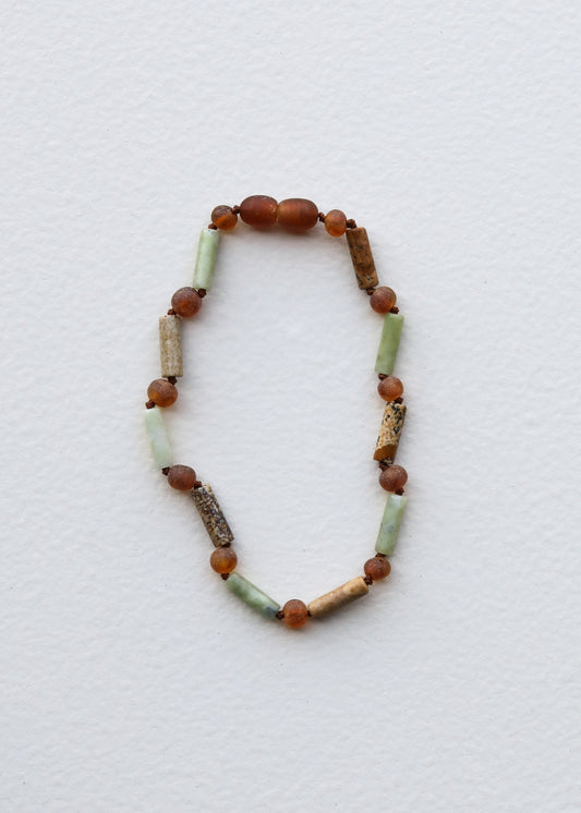 Raw Cognac Baltic Amber + Green Jade + Striped Agate || Anklet or Bracelet