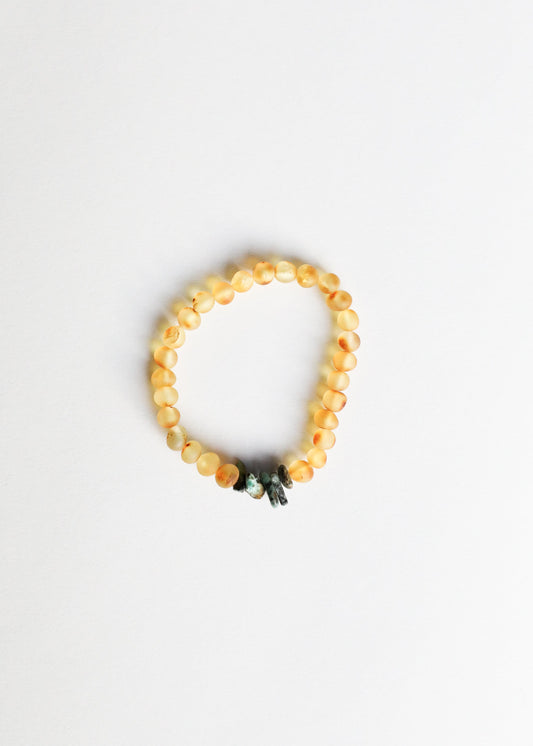 Raw Honey Baltic Amber + Raw Turquoise Jasper || Adult Bracelet