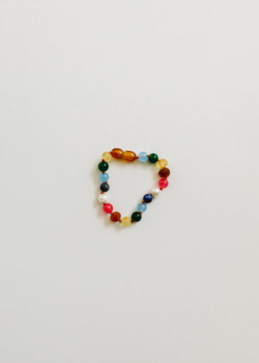 Raw Baltic Amber and Pearl Bracelet + Bright Pink Gemstones