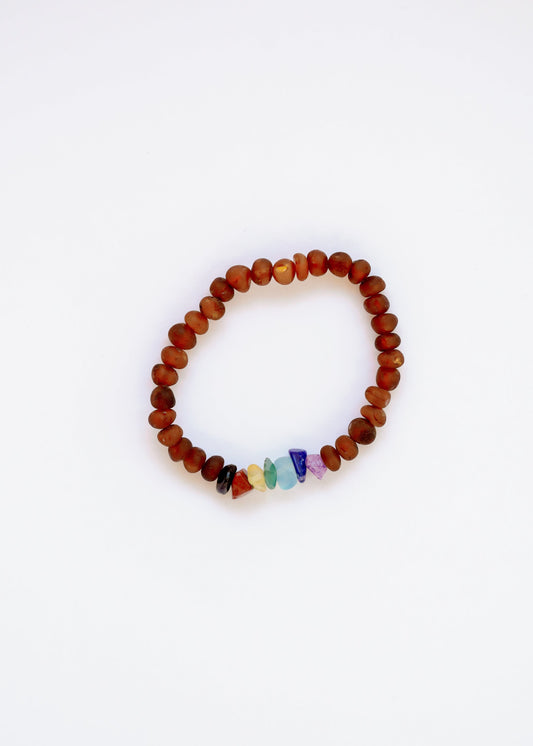Raw Cognac Baltic Amber + Raw CHAKRA Crystals || Adult Bracelet