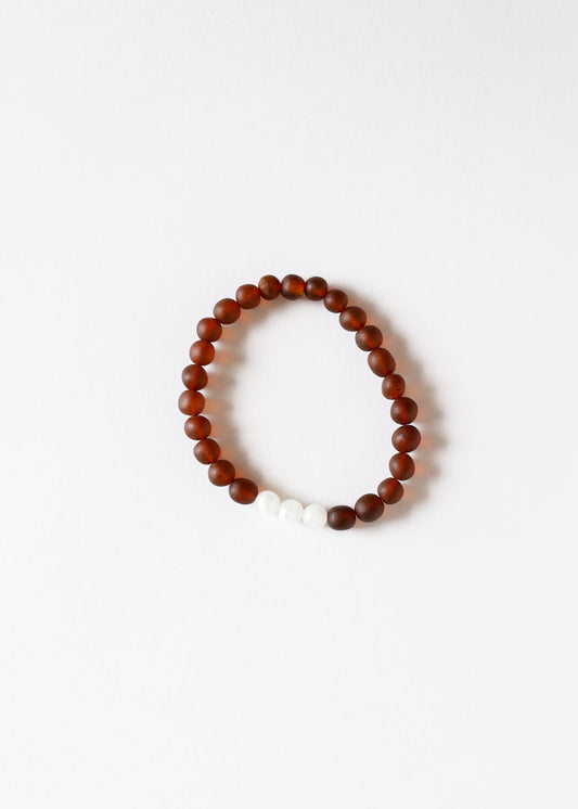 Raw Cognac Baltic Amber + Moonstone || Adult Bracelet