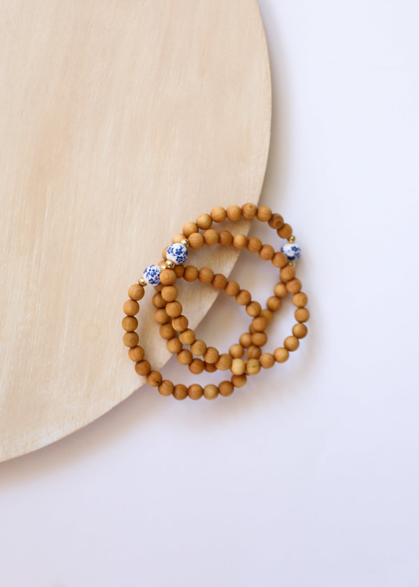 Cypress Wood || 14K Gold Filled + Vintage Flowers || Beaded Bracelet