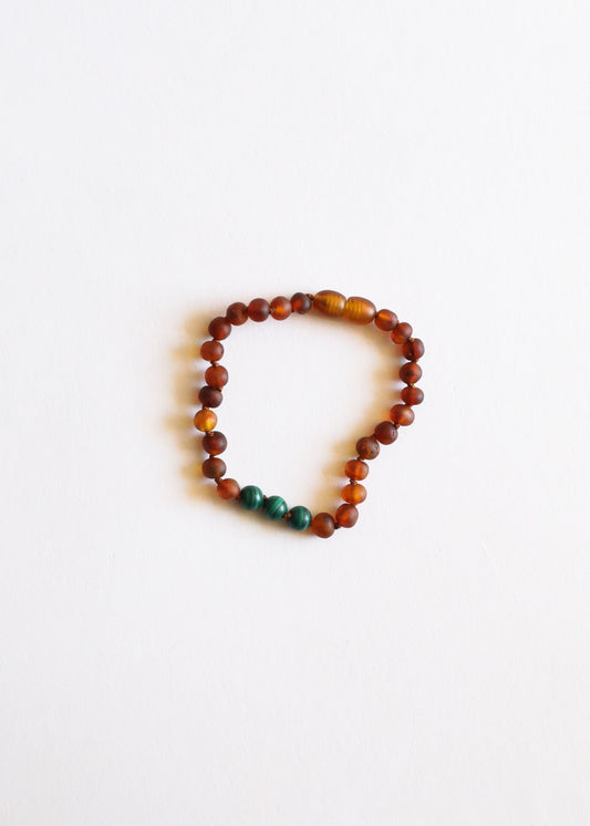 Raw Cognac Baltic Amber + Malachite || Anklet or Bracelet