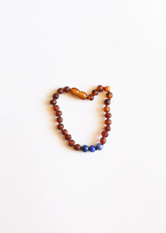 Raw Cognac Baltic Amber + Lapis Lazuli || Anklet or Bracelet