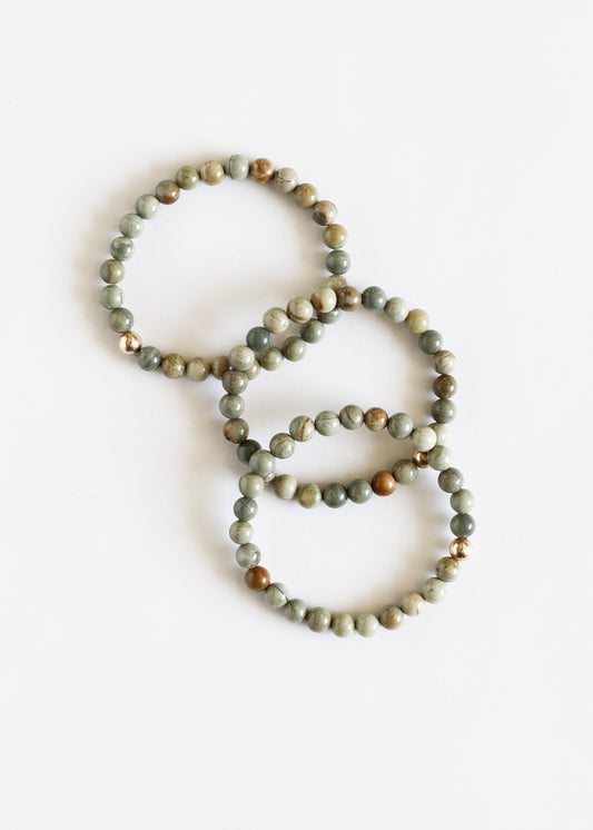 Silver Leaf Jasper + 14k Gold Filled || Adult Bracelet