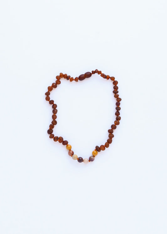 Raw Cognac Baltic Amber + Mookaite Jasper || Necklace