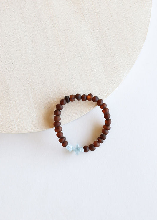 Raw Cognac Baltic Amber + Aquamarine || Adult Bracelet