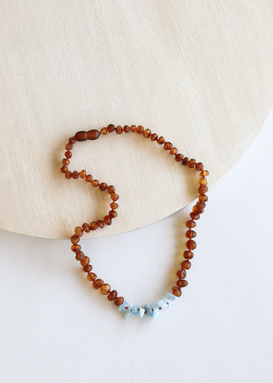 Raw Cognac Baltic Amber + Aquamarine || Necklace Set