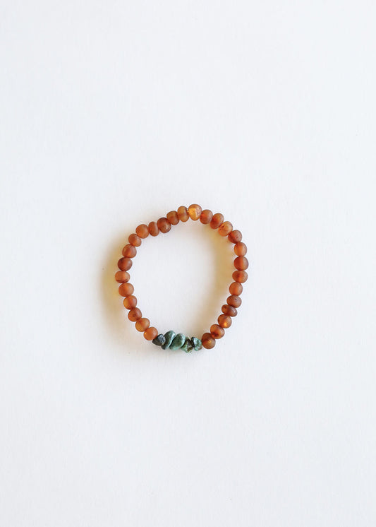 Raw Cognac Baltic Amber + Raw Turquoise Jasper || Adult Bracelet