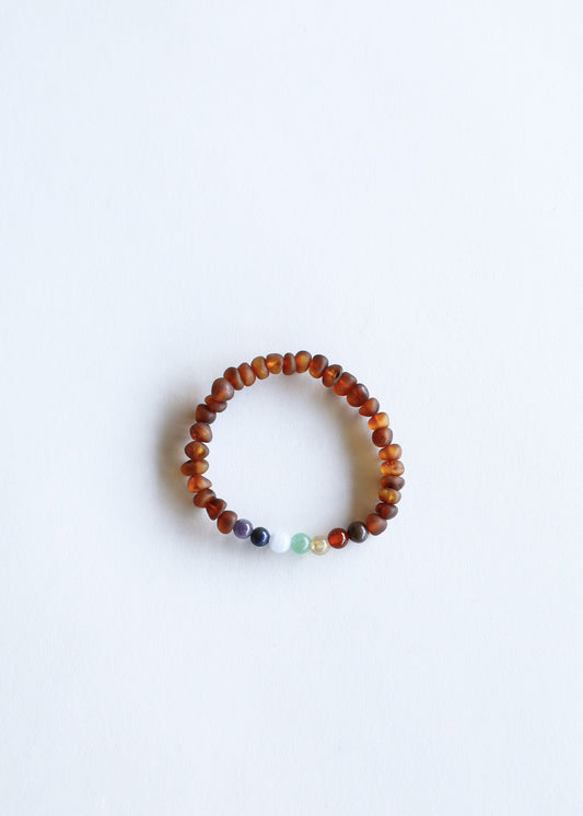 Raw Cognac Baltic Amber + CHAKRA Crystals || Bracelet Set