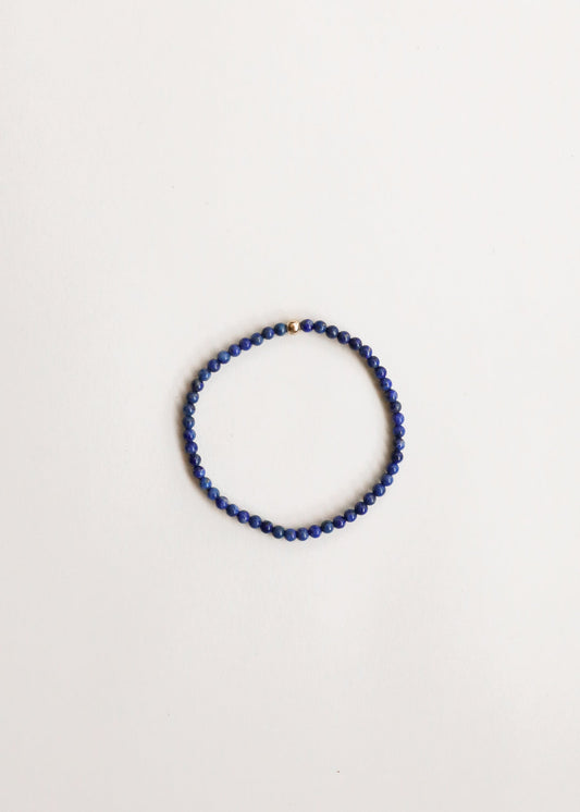 Lapis Lazuli + 14K Gold Filled Beaded Stretch Bracelet