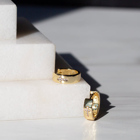 Gilded Earrings-Cross Hoops