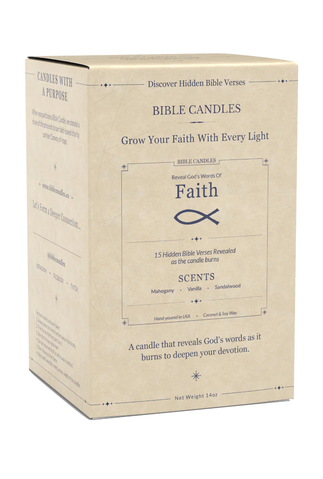 Faith Bible Candle - Mahogany, Vanilla & Sandalwood Scent with Hidden Verses