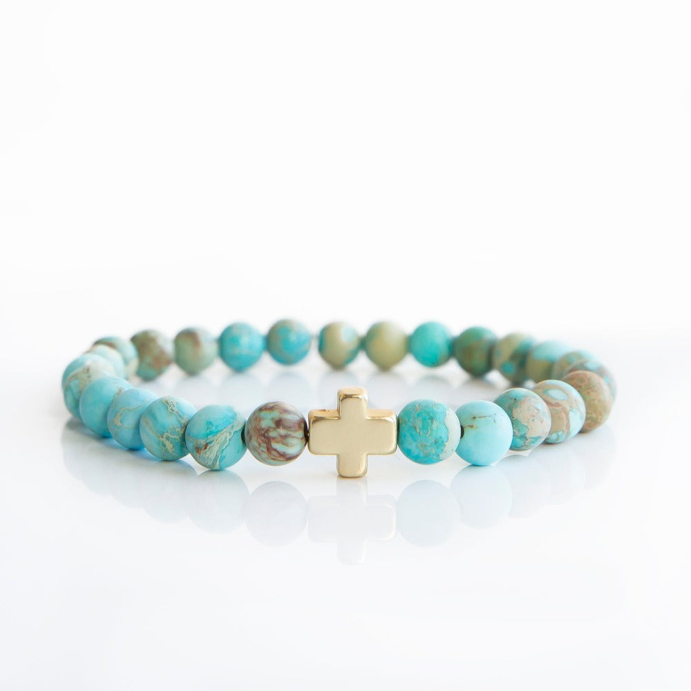 Faith Over Fear Cross Bracelet-Jasper, 6mm