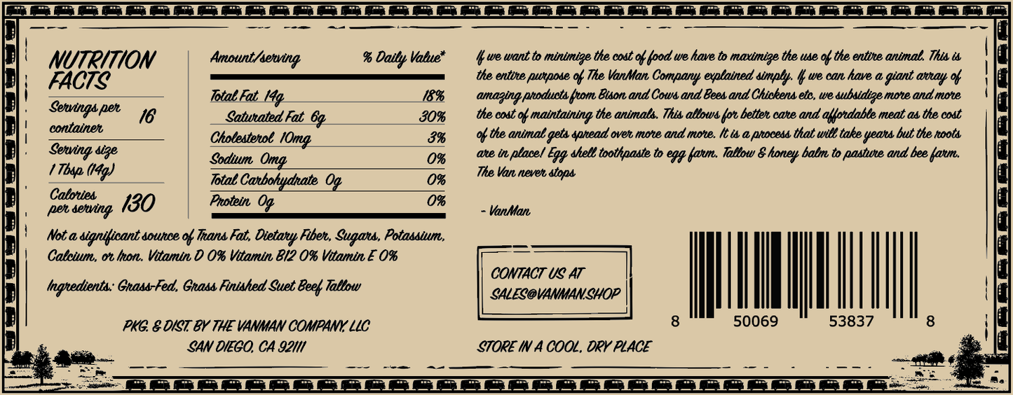 *New* VanMan's Cooking Tallow - 9 oz