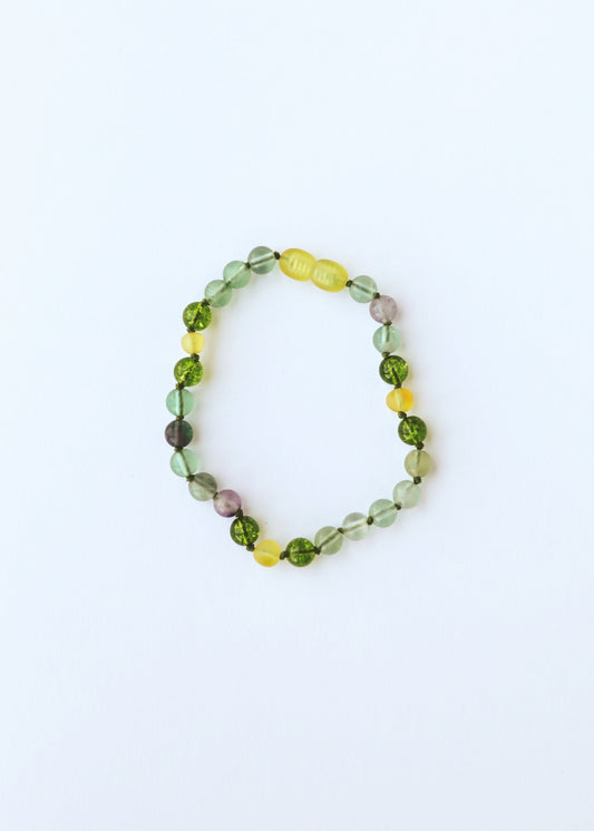 Raw Baltic Sea Amber + Fluorite + Peridot || Gemstone Anklet or Bracelet