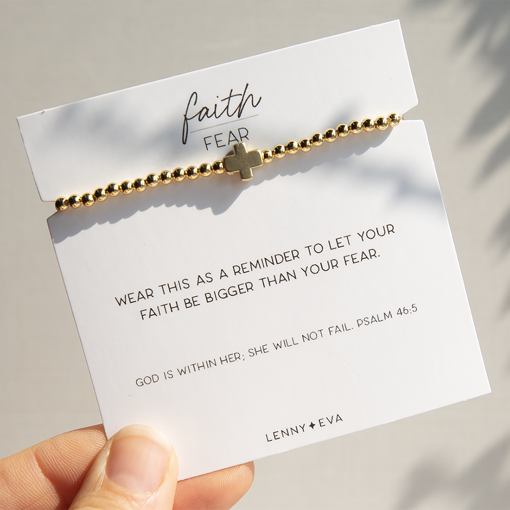 Faith Over Fear Cross Bracelet-Gold