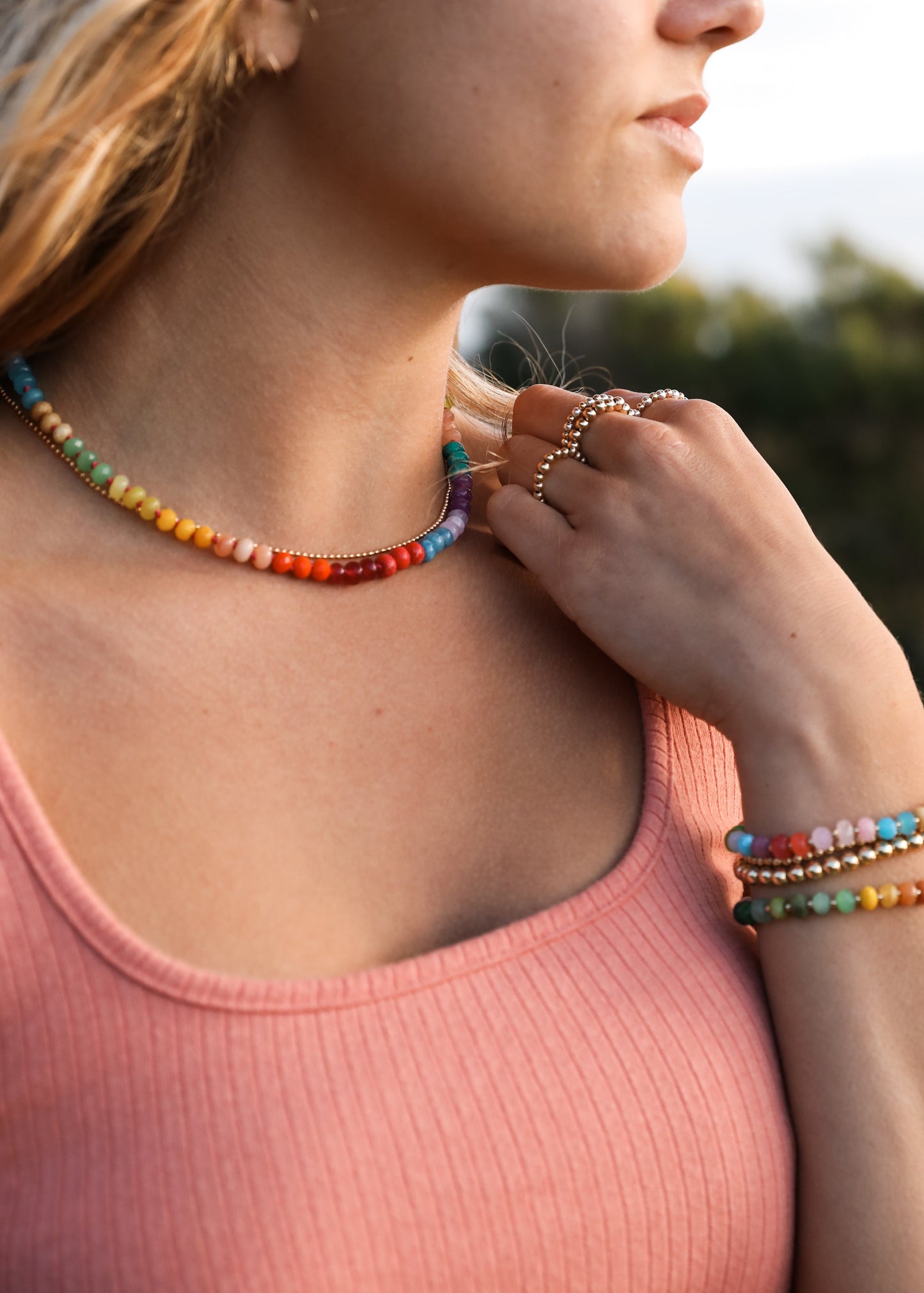 Natural Gemstone Bracelet + 14k Gold Filled Toggle : Gold Rush