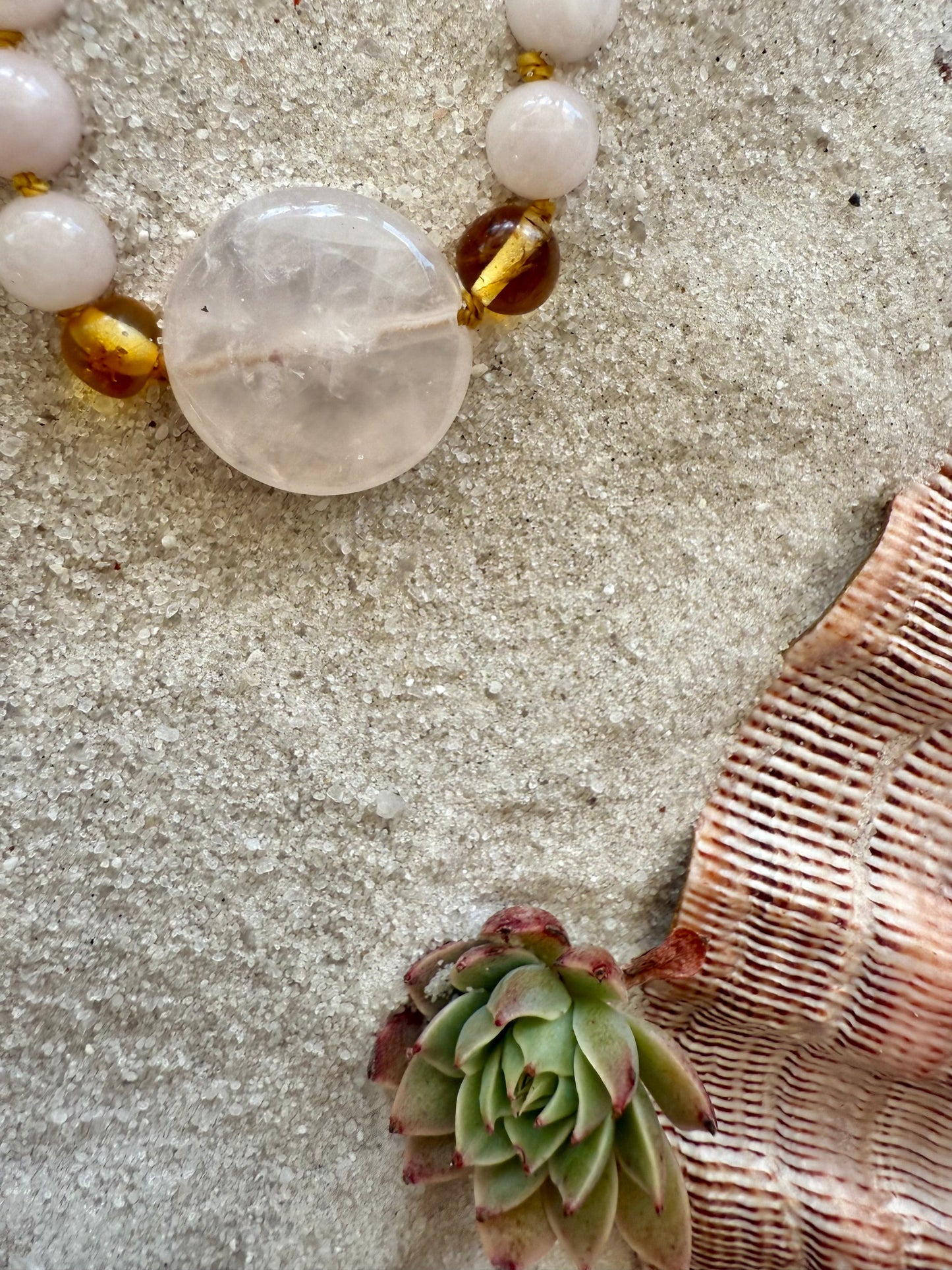 Rose Quartz + Honey Baltic Sea Amber || Rose Quartz Stone Necklace