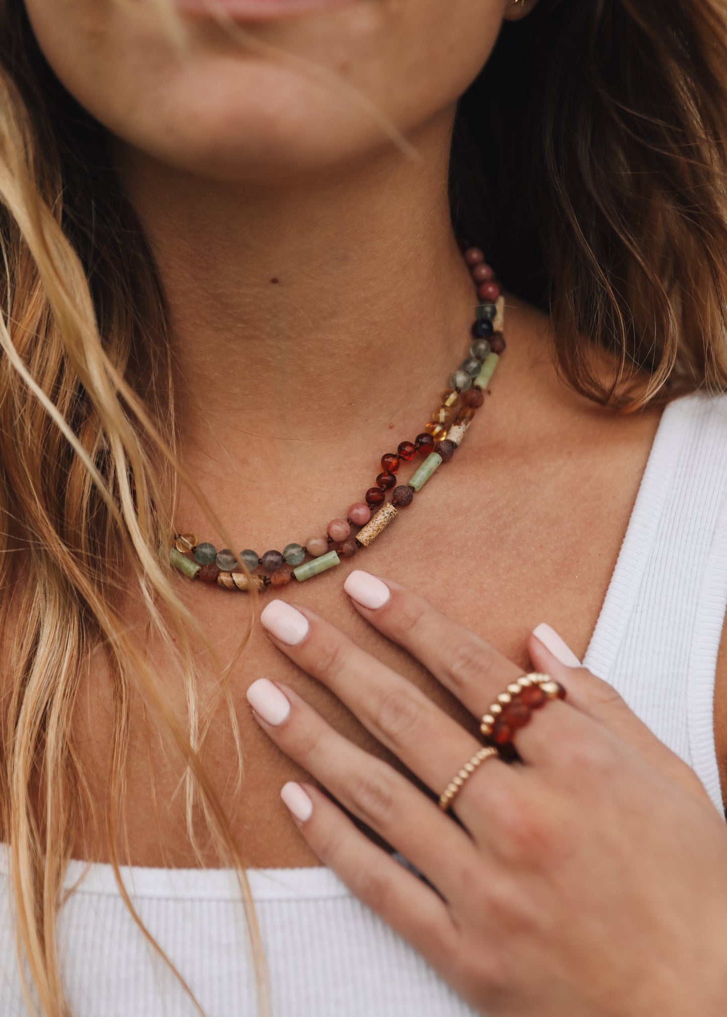 Raw Baltic Sea Amber + Stone Rainbow || Necklace