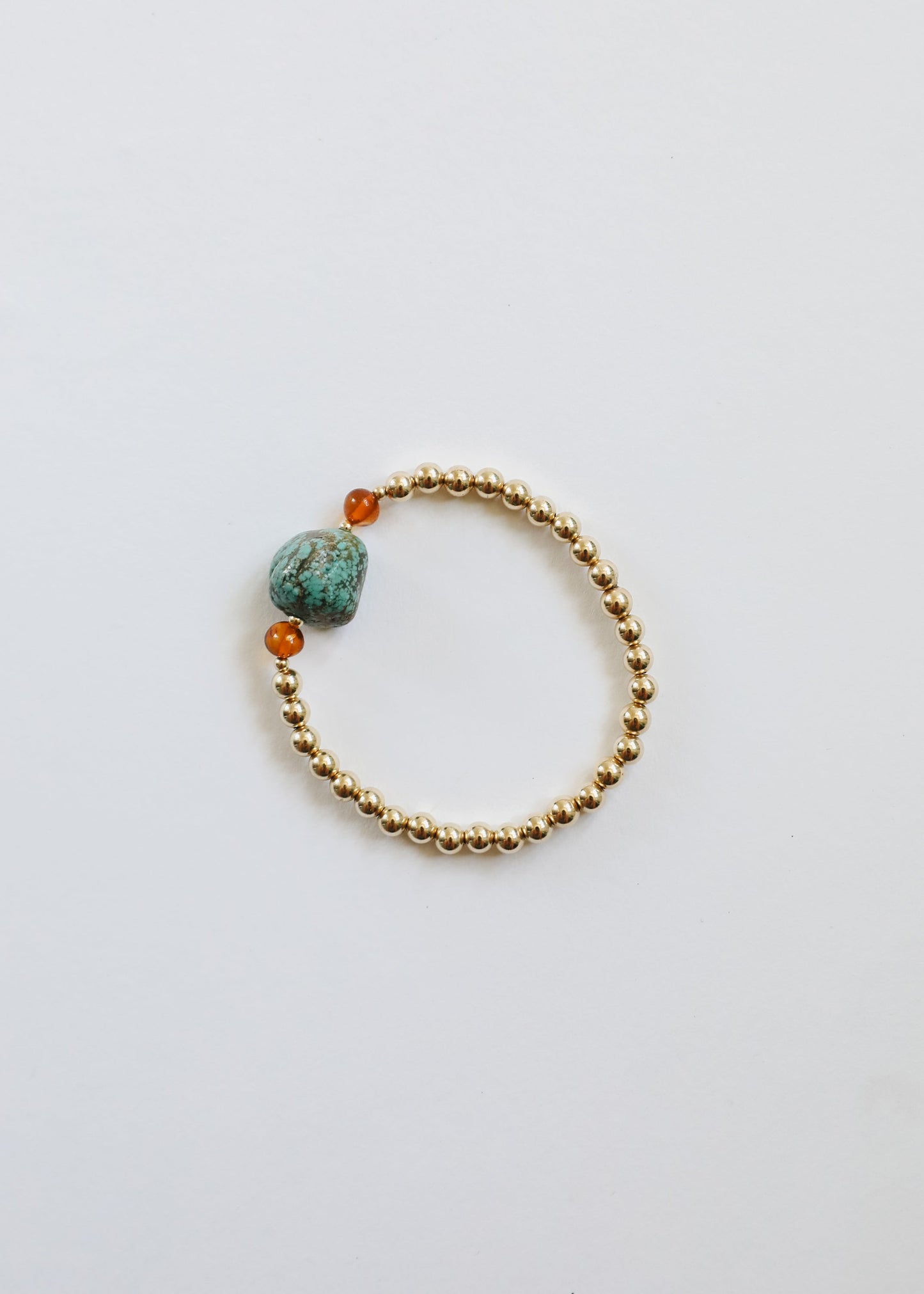 Natural Turquoise + Baltic Amber || 14K Gold Filled || Adult Stretch Bracelet