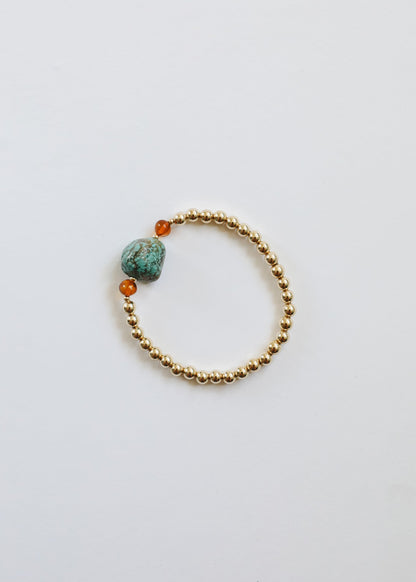 Natural Turquoise + Baltic Amber || 14K Gold Filled || Adult Stretch Bracelet