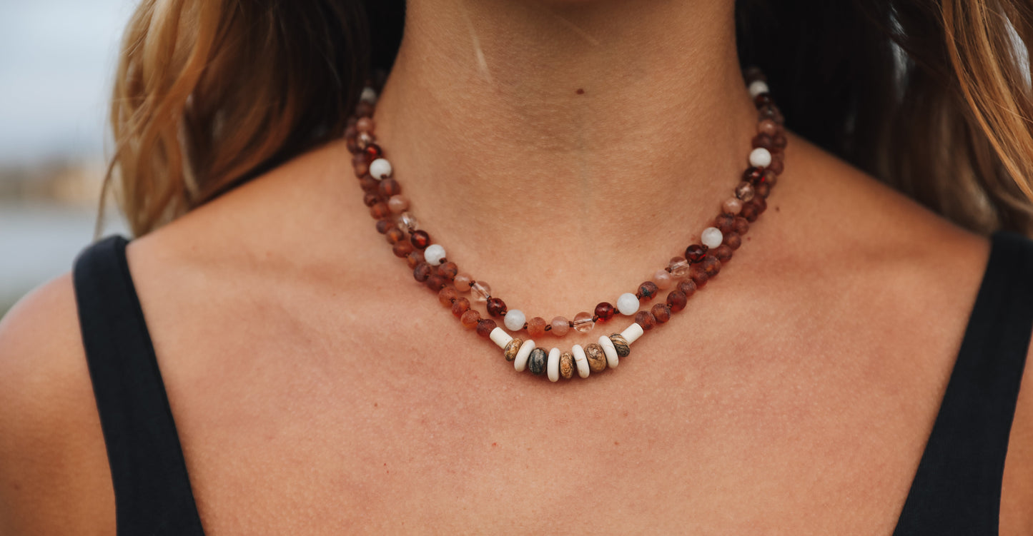 Raw Cognac Baltic Sea Amber + Natural Jasper || Necklace