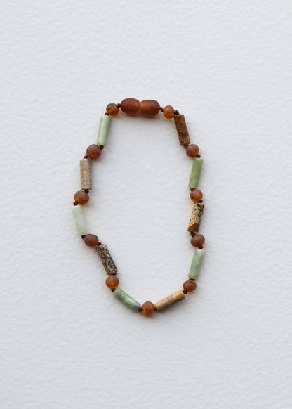 Raw Cognac Baltic Amber + Green Jade + Striped Agate || Anklet or Bracelet