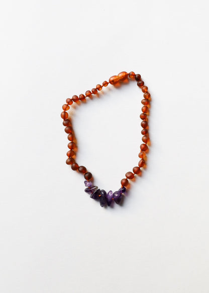Raw Cognac Baltic Amber + Raw Amethyst || Necklace Set