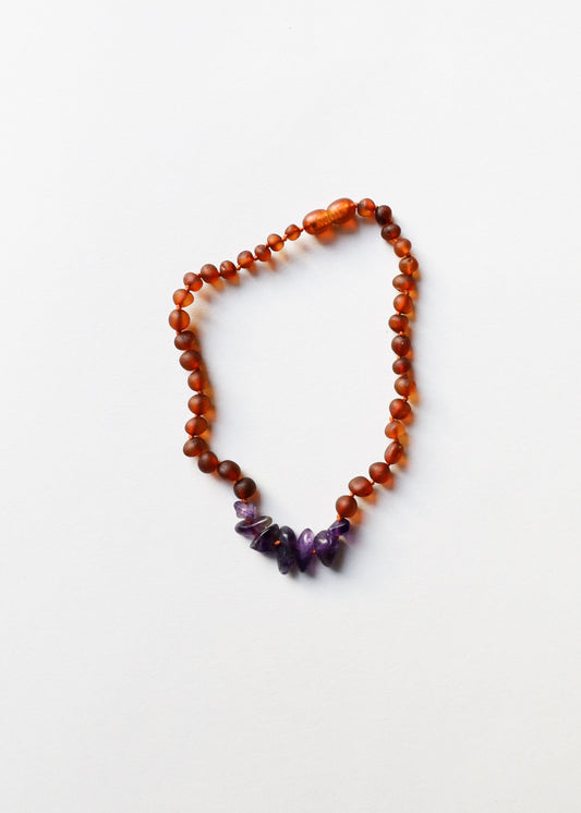 Raw Cognac Baltic Amber + Raw Amethyst || Necklace Set