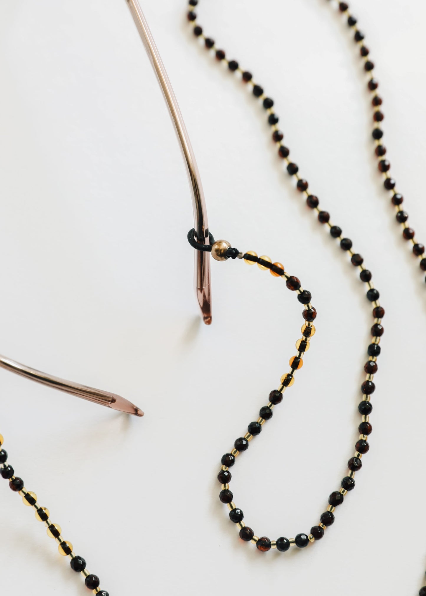 Baltic Sea Amber + Gemstone || Beaded Eyeglass Necklace - Natural Black