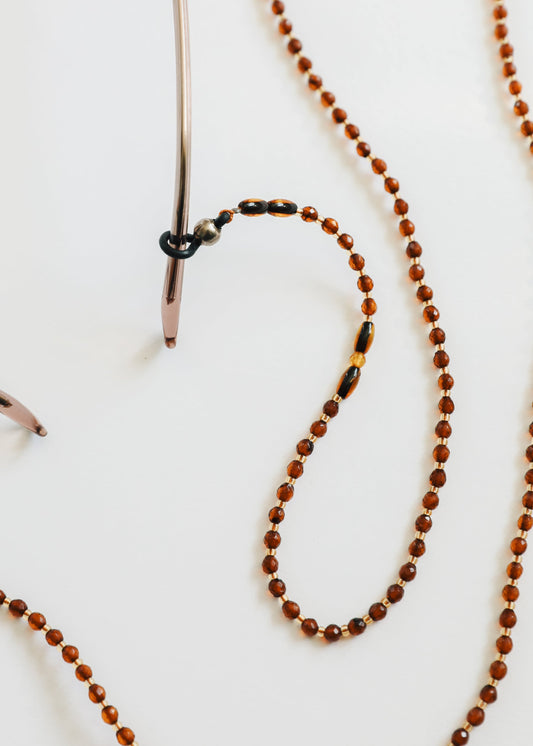 Baltic Sea Amber + Gemstone || Beaded Eyeglass Necklace - Natural Cognac