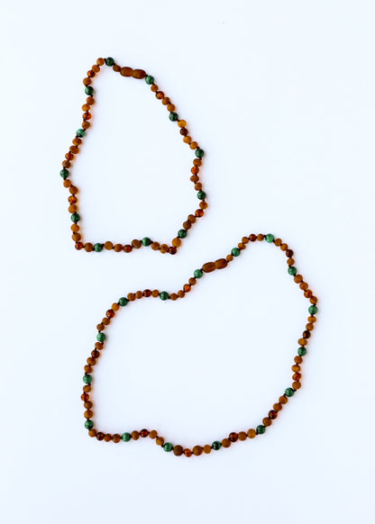 Baltic Sea Amber + Malachite Halo|| Necklace