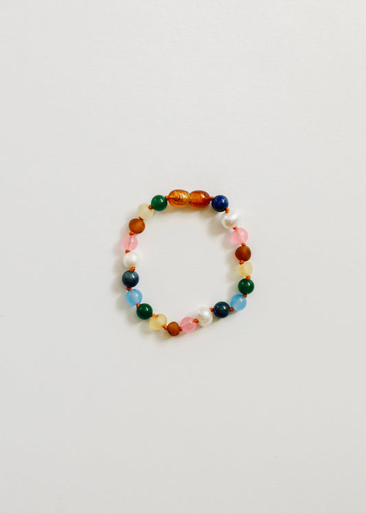 Raw Baltic Amber and Pearl Bracelet + Sweet Pink Gemstones
