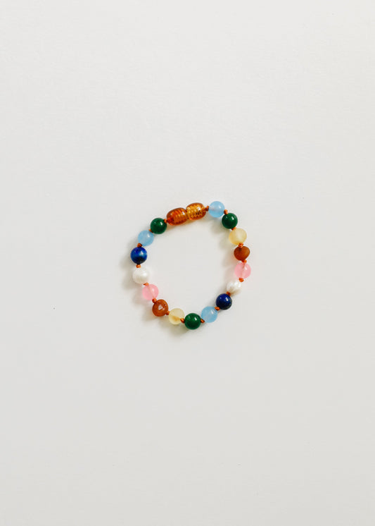 Raw Baltic Amber and Pearl Bracelet + Sweet Pink Gemstones