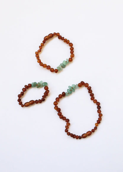 Raw Cognac Baltic Amber + Raw Aventurine || Anklet or Bracelet
