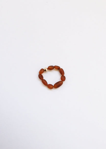 Raw Cognac Baltic Amber + 14K Gold Filled || Beaded Stretch Ring