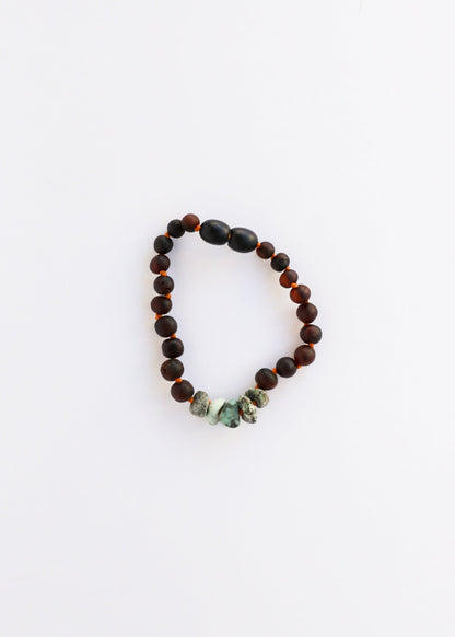 Raw Black Baltic Amber + Raw Turquoise Jasper || Anklet or Bracelet