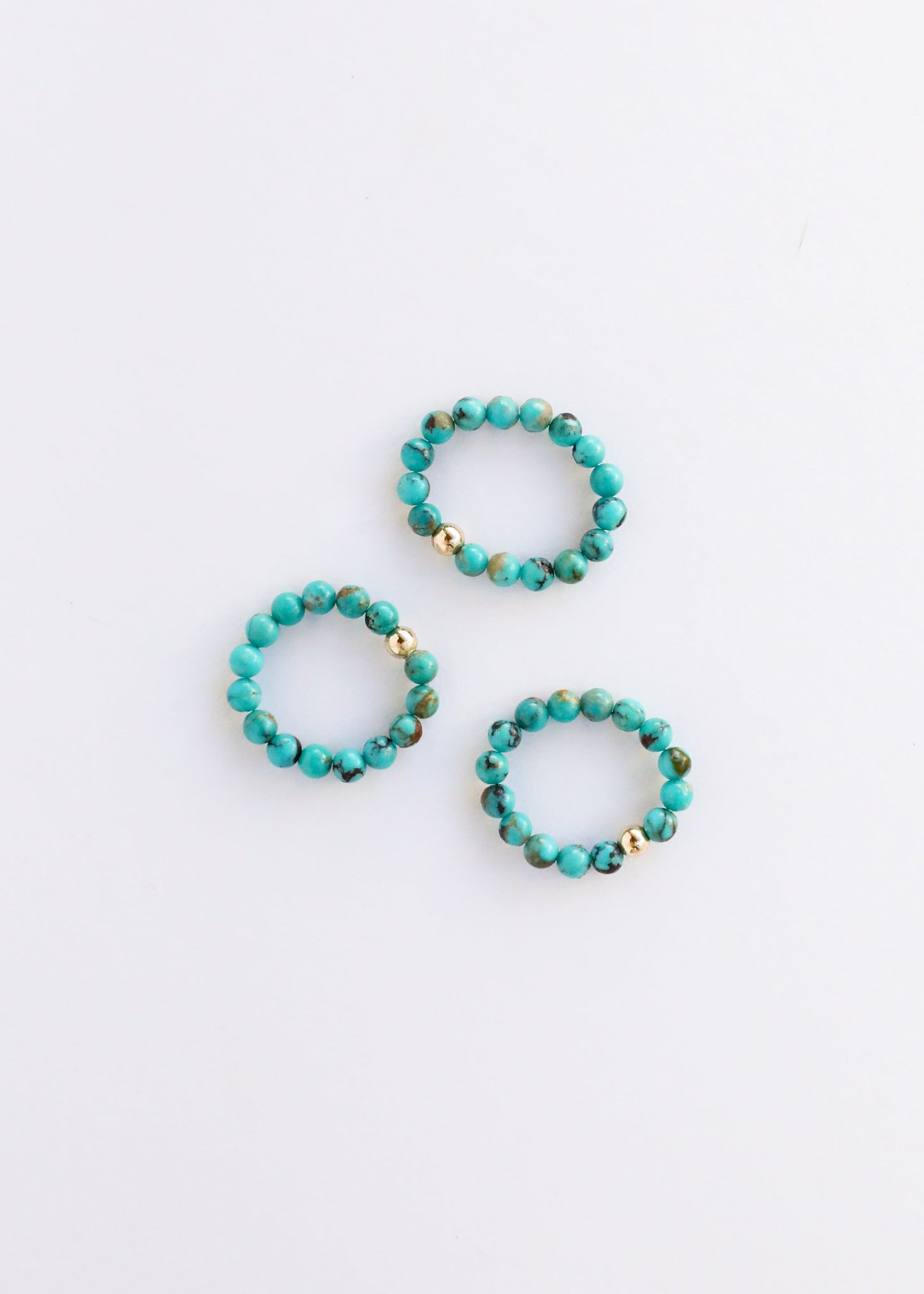 Natural Turquoise + 14k Gold Filled + Honey Amber || Ring Set Trio ||