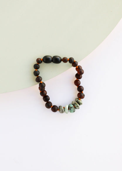 Raw Black Baltic Amber + Raw Turquoise Jasper || Anklet or Bracelet