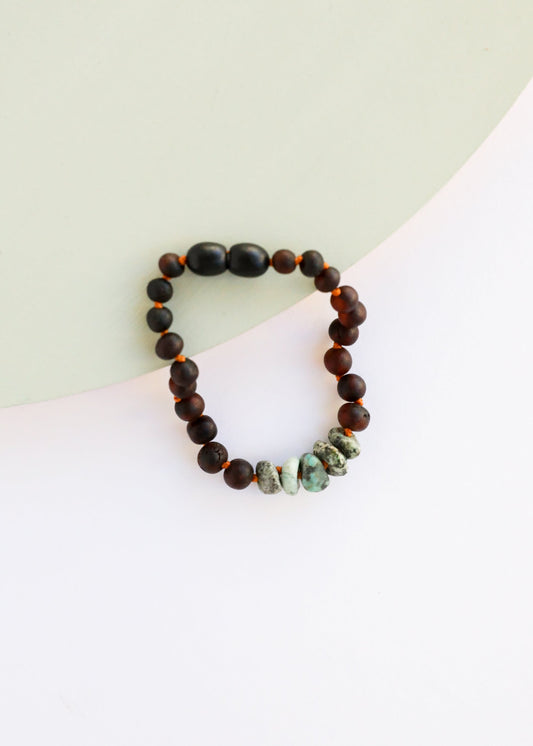 Raw Black Baltic Amber + Raw Turquoise Jasper || Anklet or Bracelet