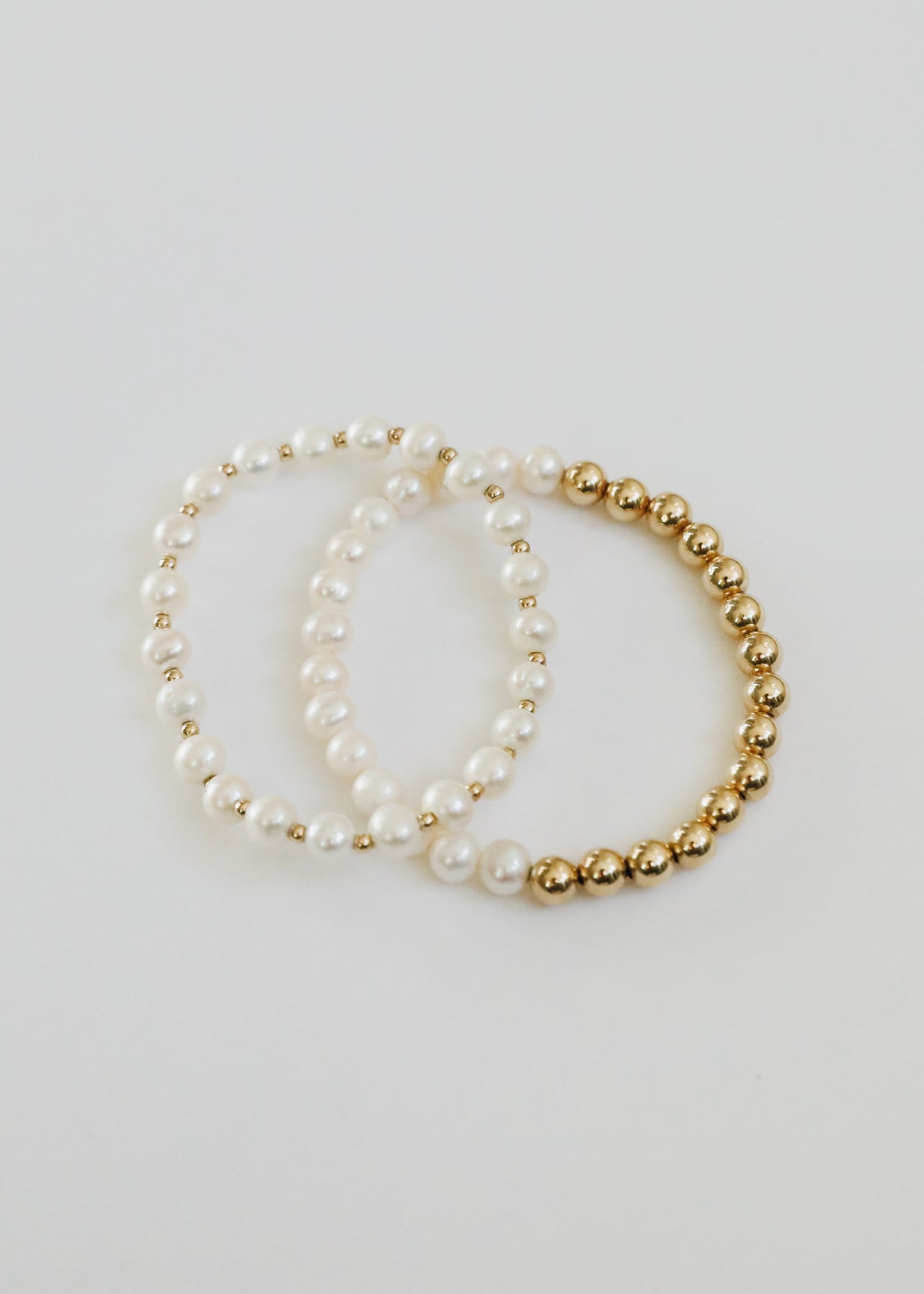 Pearl : 14k Gold Filled Sun + Moon || Stretch Bracelets