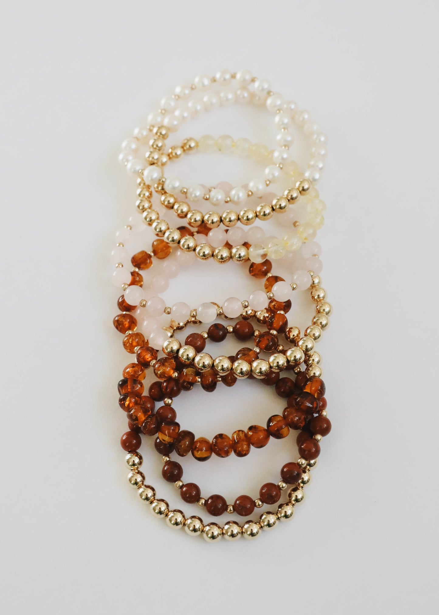Pearl : 14k Gold Filled Sun + Moon || Stretch Bracelets
