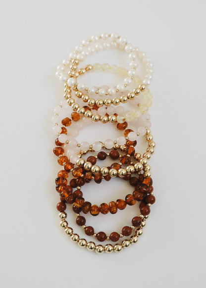 Pearl : 14k Gold Filled Sun + Moon || Stretch Bracelets