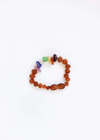 Raw Cognac Baltic Amber + Raw CHAKRA Crystals || Anklet or Bracelet