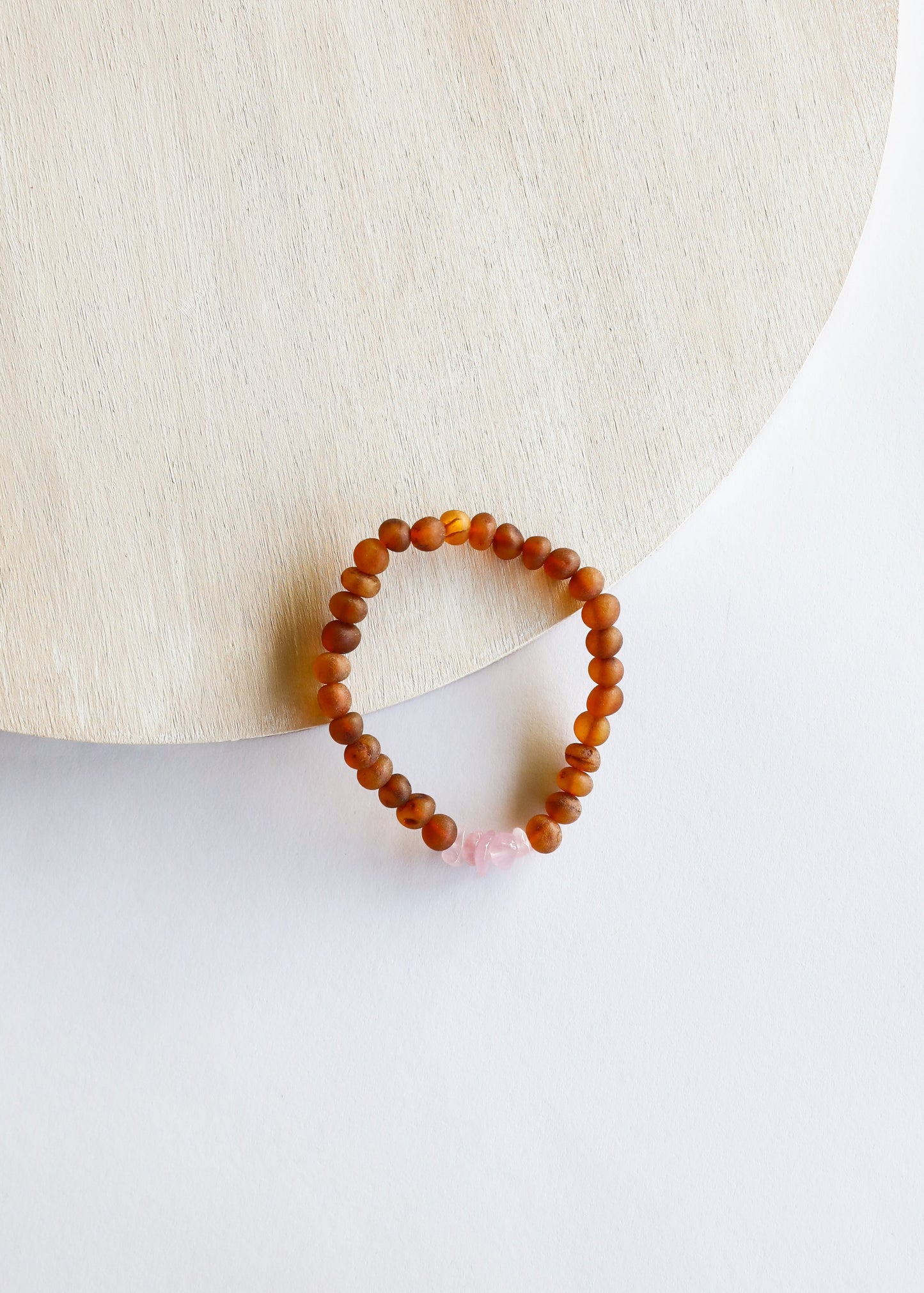 Raw Cognac Baltic Amber + Raw Rose Quartz || Adult Bracelet