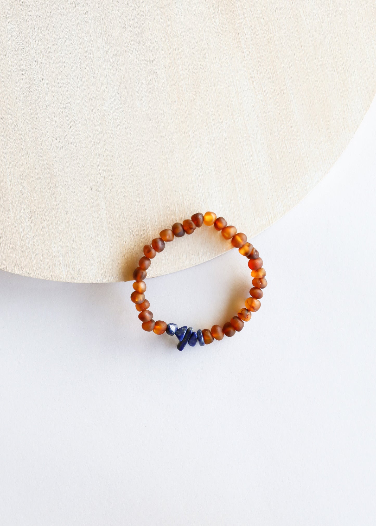 Raw Cognac Baltic Amber + Lapis Lazuli || Adult Stretch Bracelet