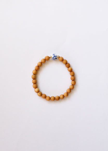 Cypress Wood || 14K Gold Filled + Vintage Flowers || Beaded Bracelet