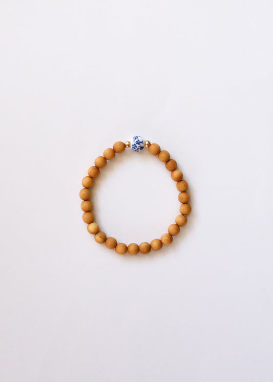 Cypress Wood || 14K Gold Filled + Vintage Flowers || Beaded Bracelet